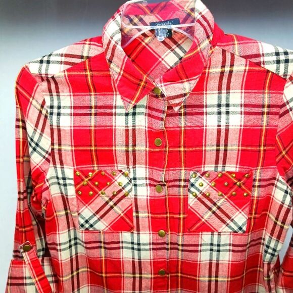 Rhapsody Western Snap Button Long Sleeve Button Down Shirt Red Plaid. Size M/M.. - Picture 3 of 12
